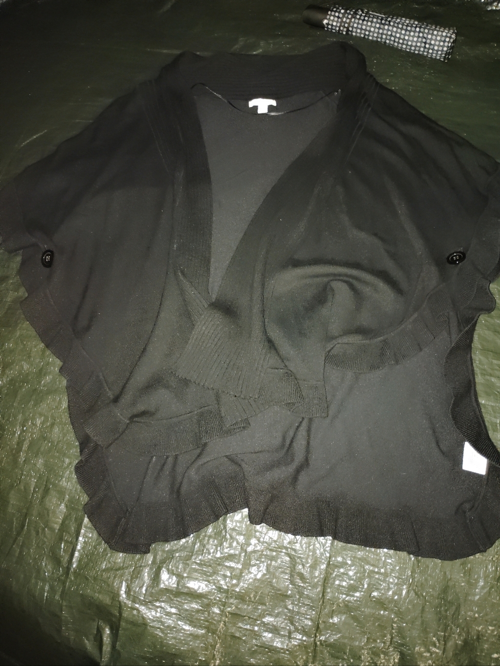 Charter Club Black Knit Cardigan with Ruffle Edge XL